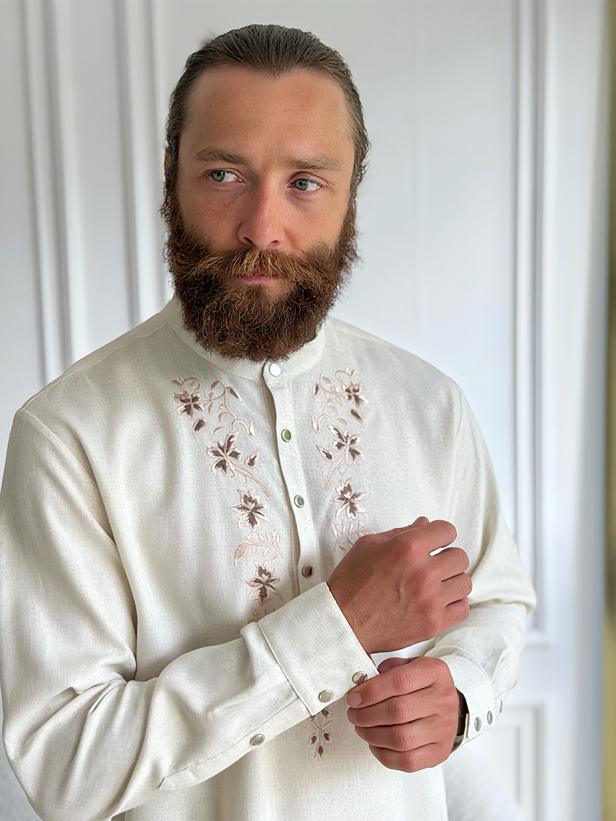 Plus size Men’s Linen Embroidered Shirt