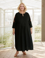 Plus Size Black Linen Embroidered Maxi Dress