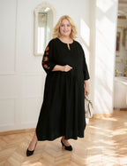 Plus Size Black Linen Embroidered Maxi Dress