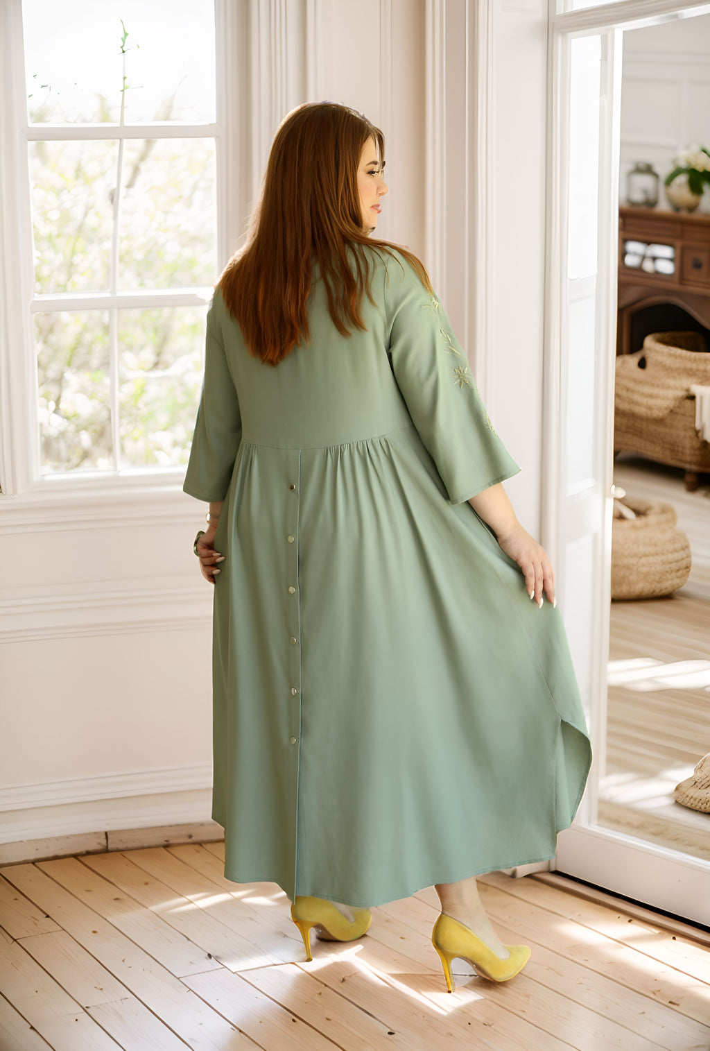 Plus Size Black Linen Embroidered Maxi Dress