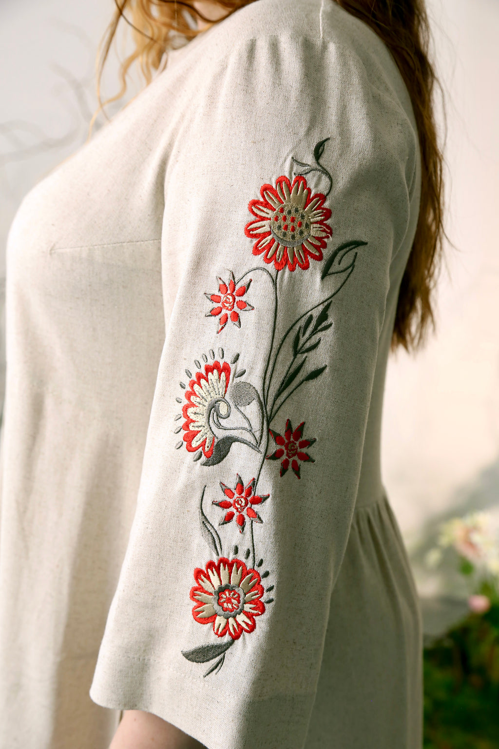 Plus Size Black Linen Embroidered Maxi Dress