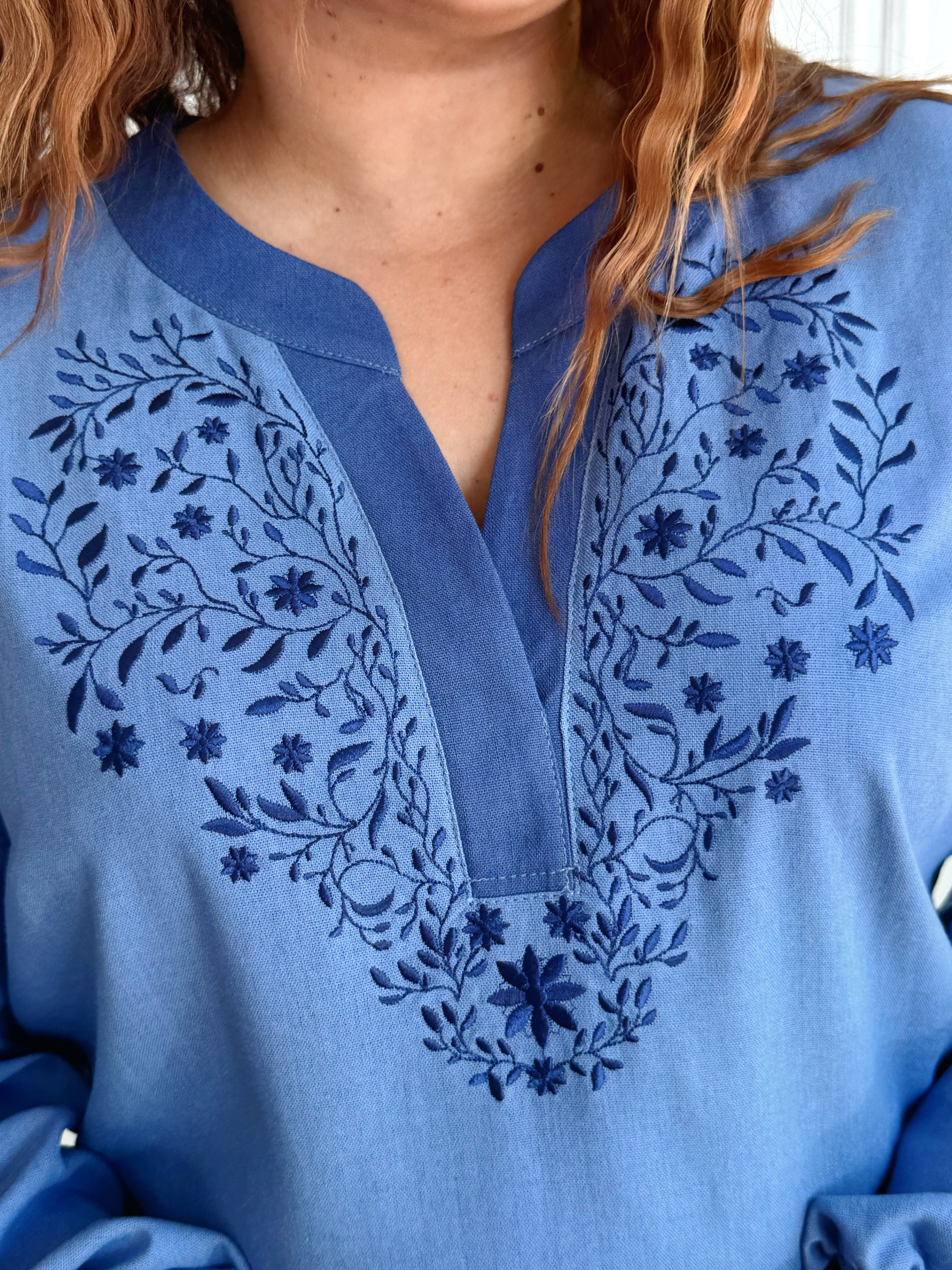 Plus Size Linen Embroidered Blouse for Women