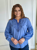 Plus Size Linen Embroidered Blouse for Women