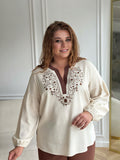 Women’s Plus Size Linen Blouse with Embroidery