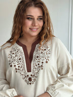 Plus Size Linen Embroidered Blouse for Women