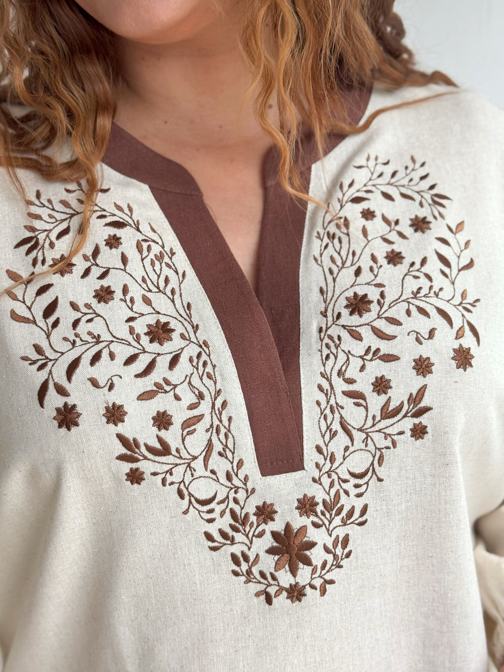 Plus Size Linen Embroidered Blouse for Women