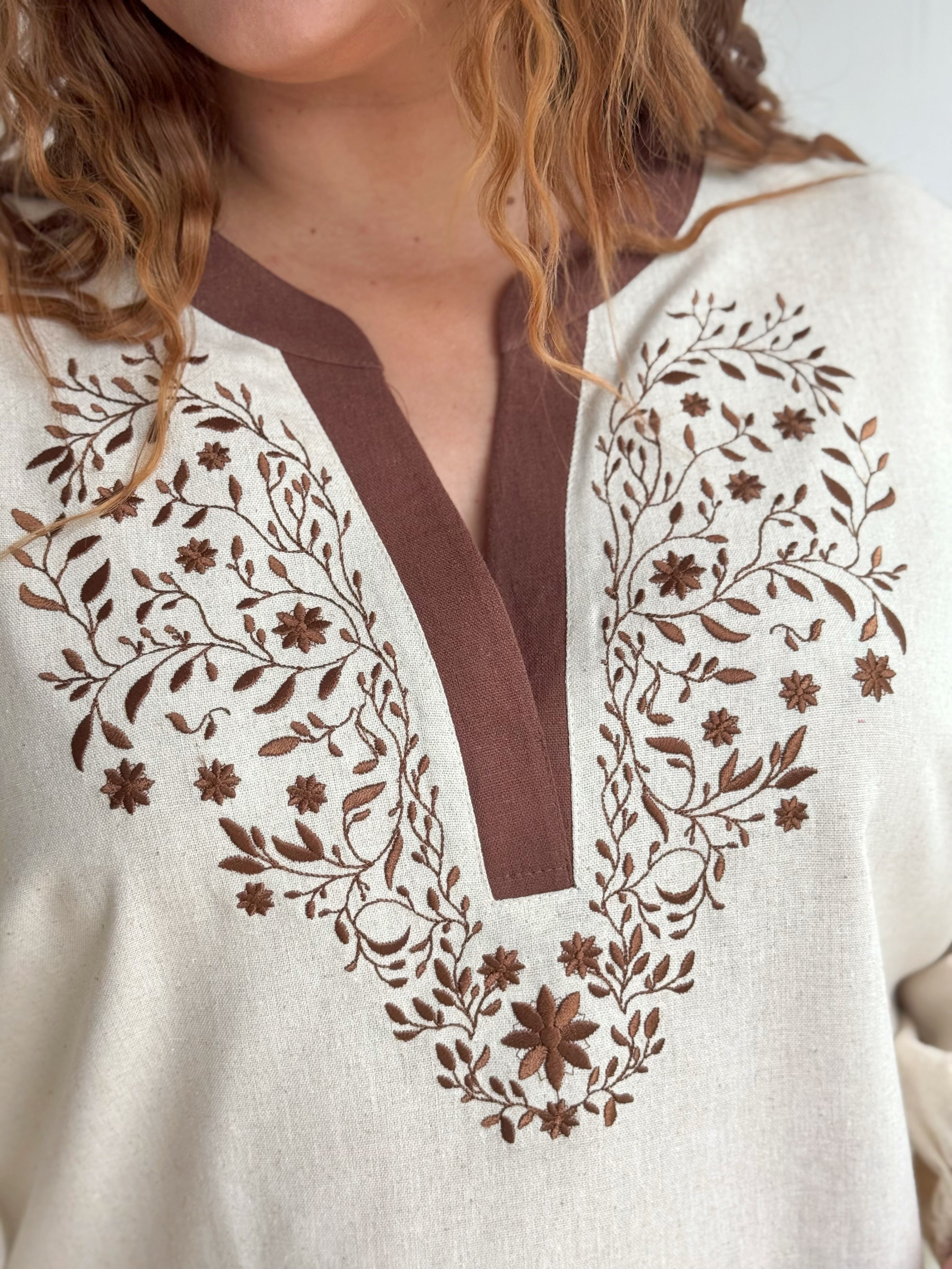 Women’s Plus Size Linen Blouse with Embroidery