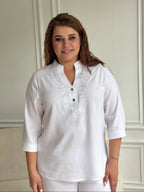 Beige Boho Top with Brown Embroidery