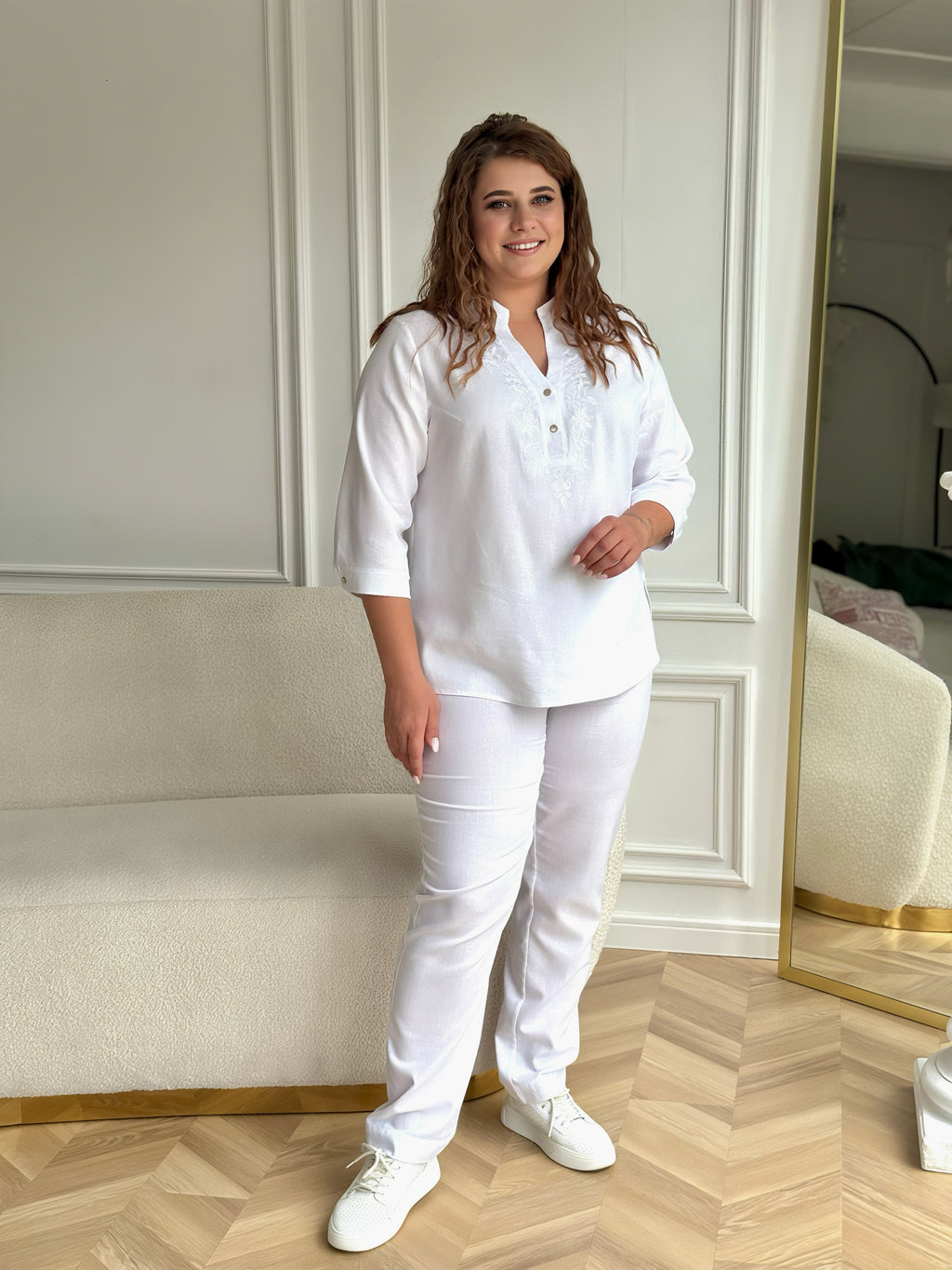 White Linen Embroidered Blouse