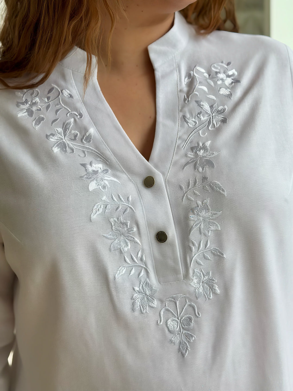 Beige Boho Top with Brown Embroidery