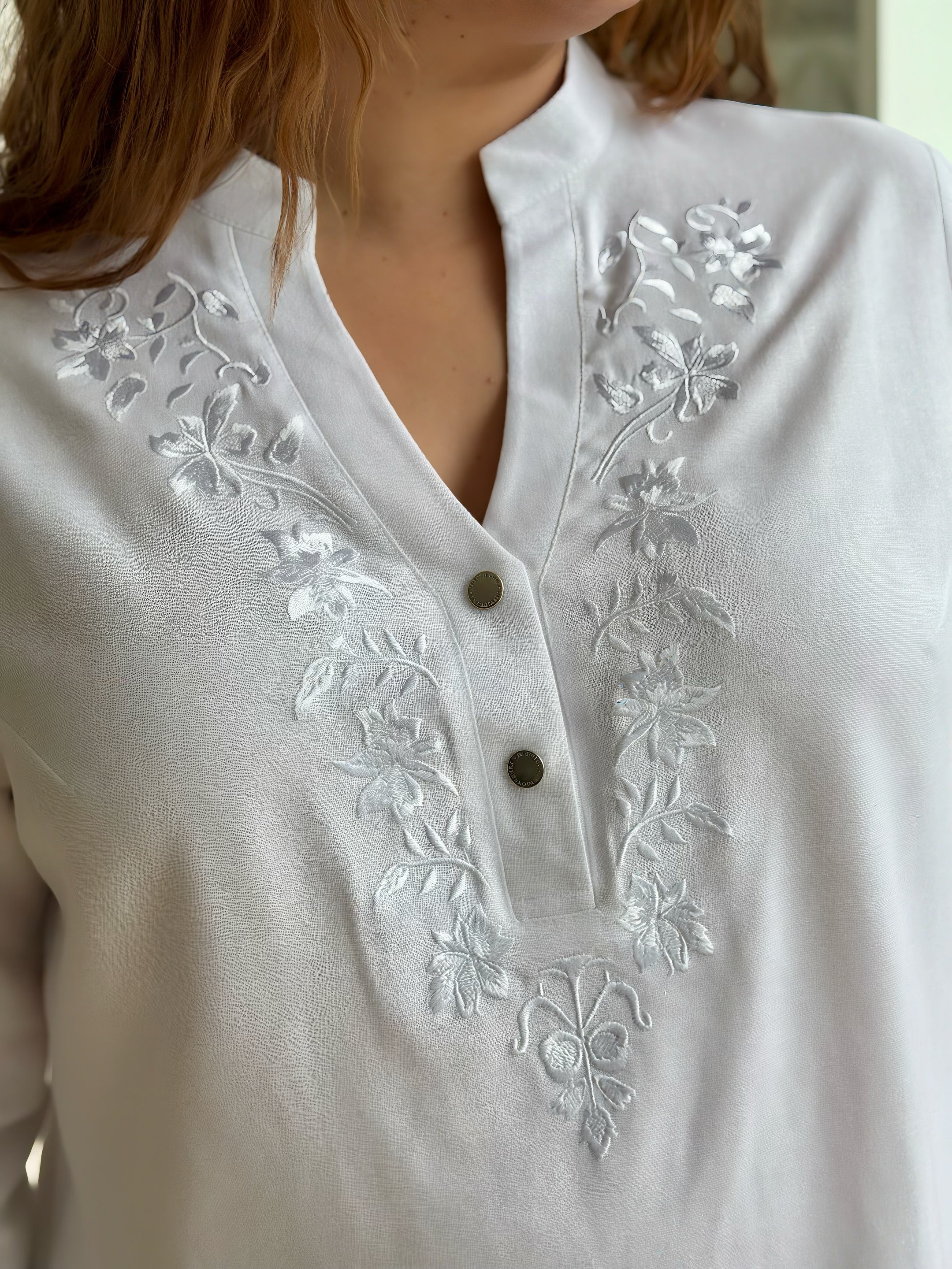 Beige Boho Top with Brown Embroidery
