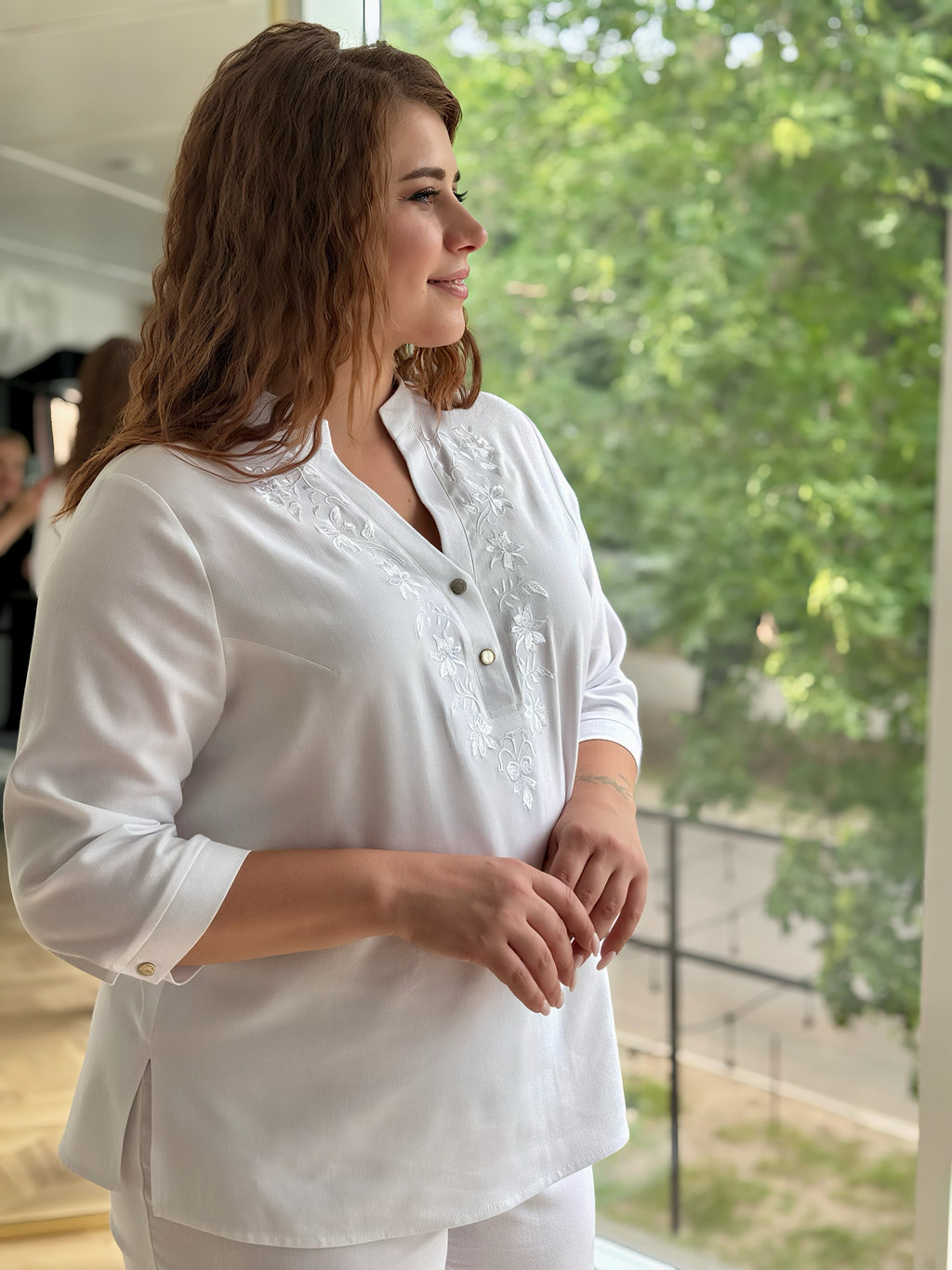 Beige Boho Top with Brown Embroidery