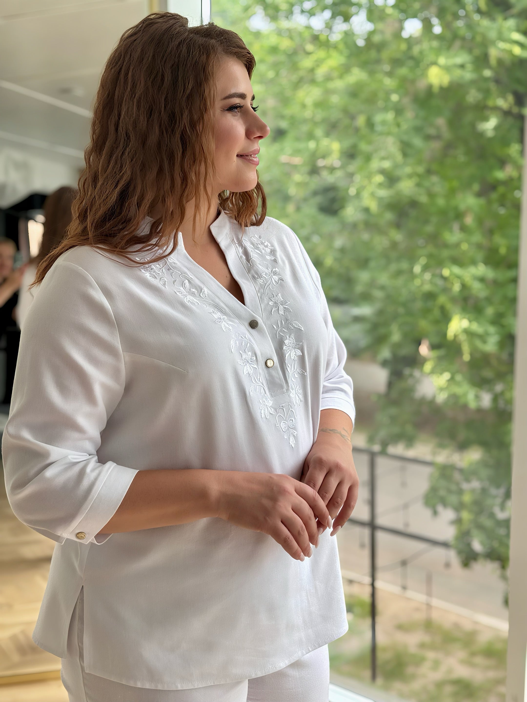 Beige Boho Top with Brown Embroidery