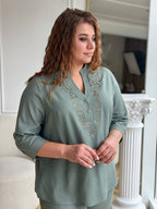 Beige Boho Top with Brown Embroidery