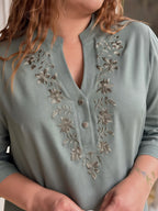 Beige Boho Top with Brown Embroidery