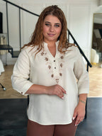 Beige Boho Top with Brown Embroidery