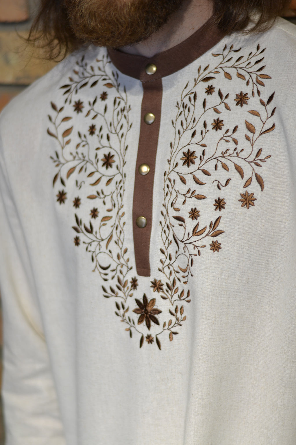 Folk embroidery plus size men's linen shirt