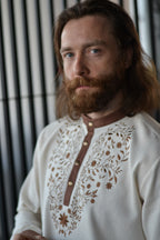 Folk embroidery plus size men's linen shirt