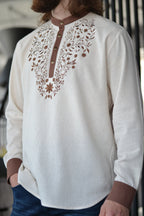 Folk embroidery plus size men's linen shirt