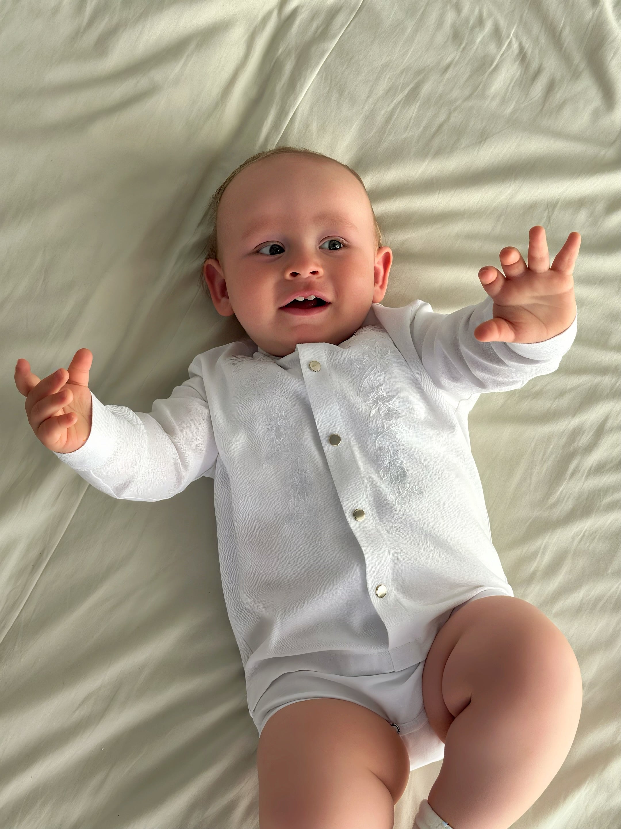 White Christening Outfit with Delicate Embroidery