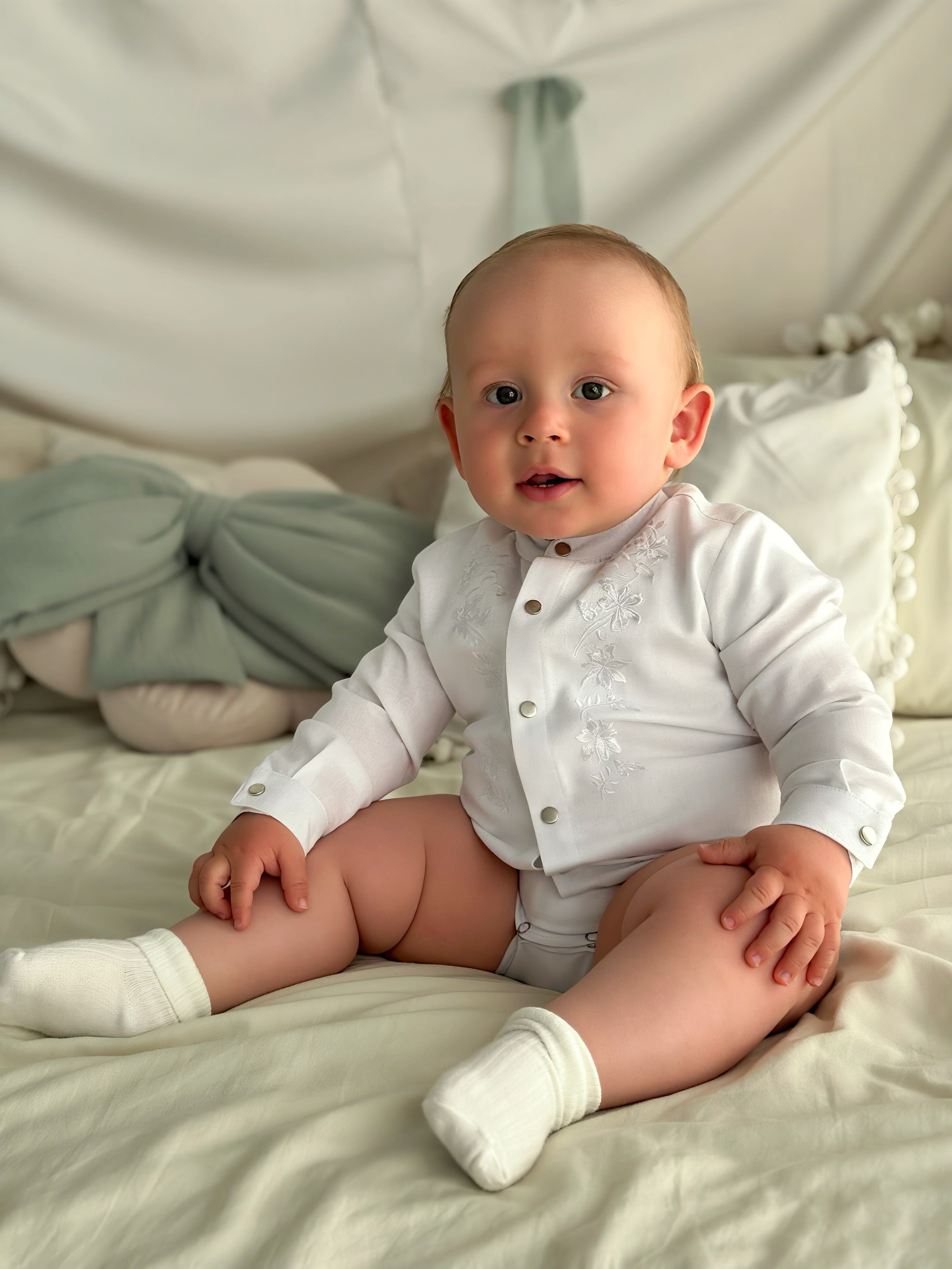 Baby Linen Embroidered Bodysuit