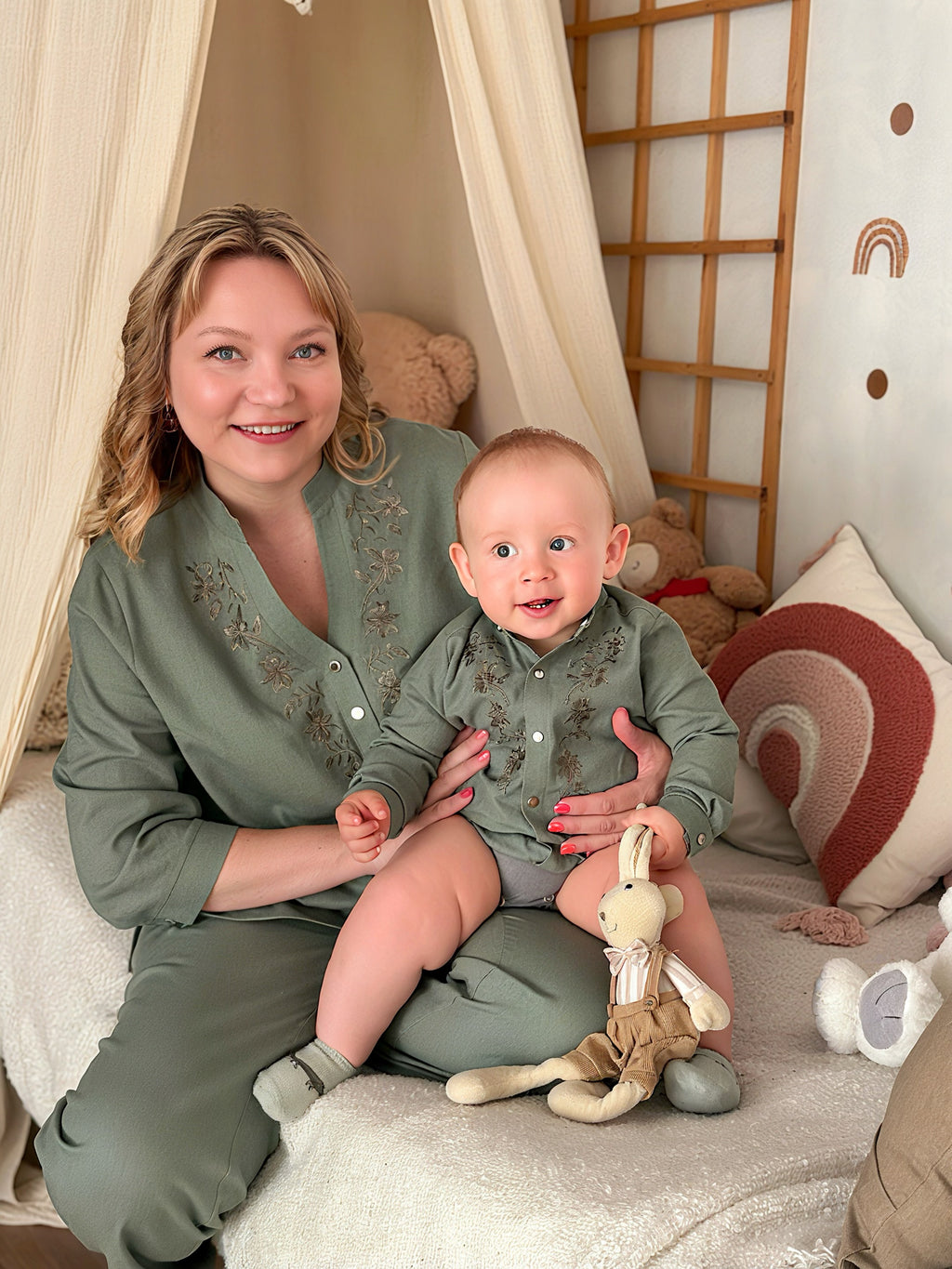 Baby Linen Embroidered Bodysuit