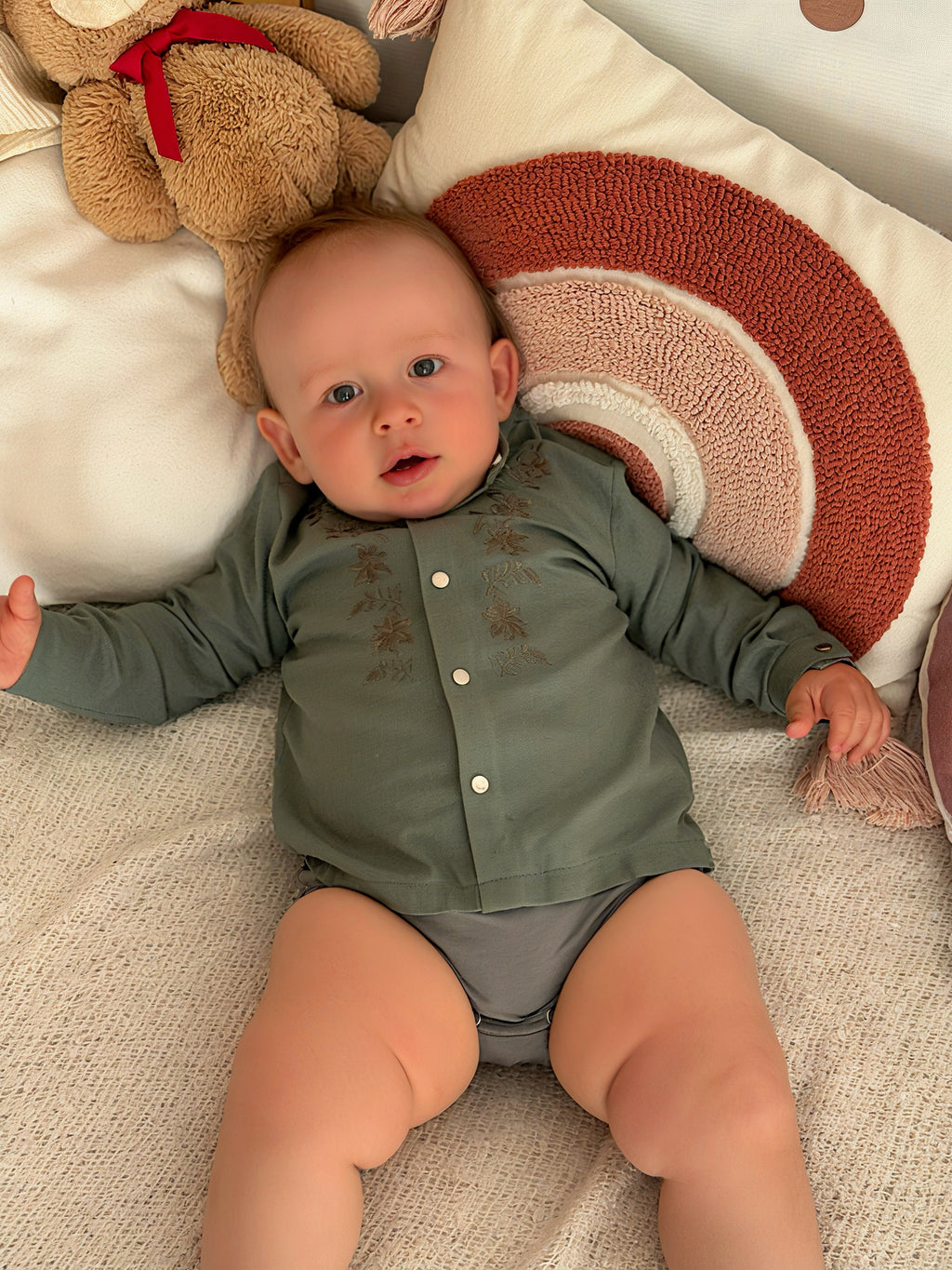 Baby Linen Embroidered Bodysuit