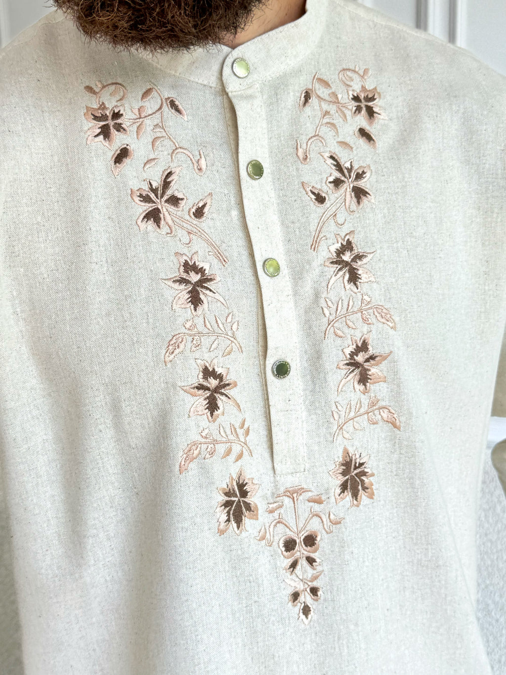 Plus size Men’s Linen Embroidered Shirt