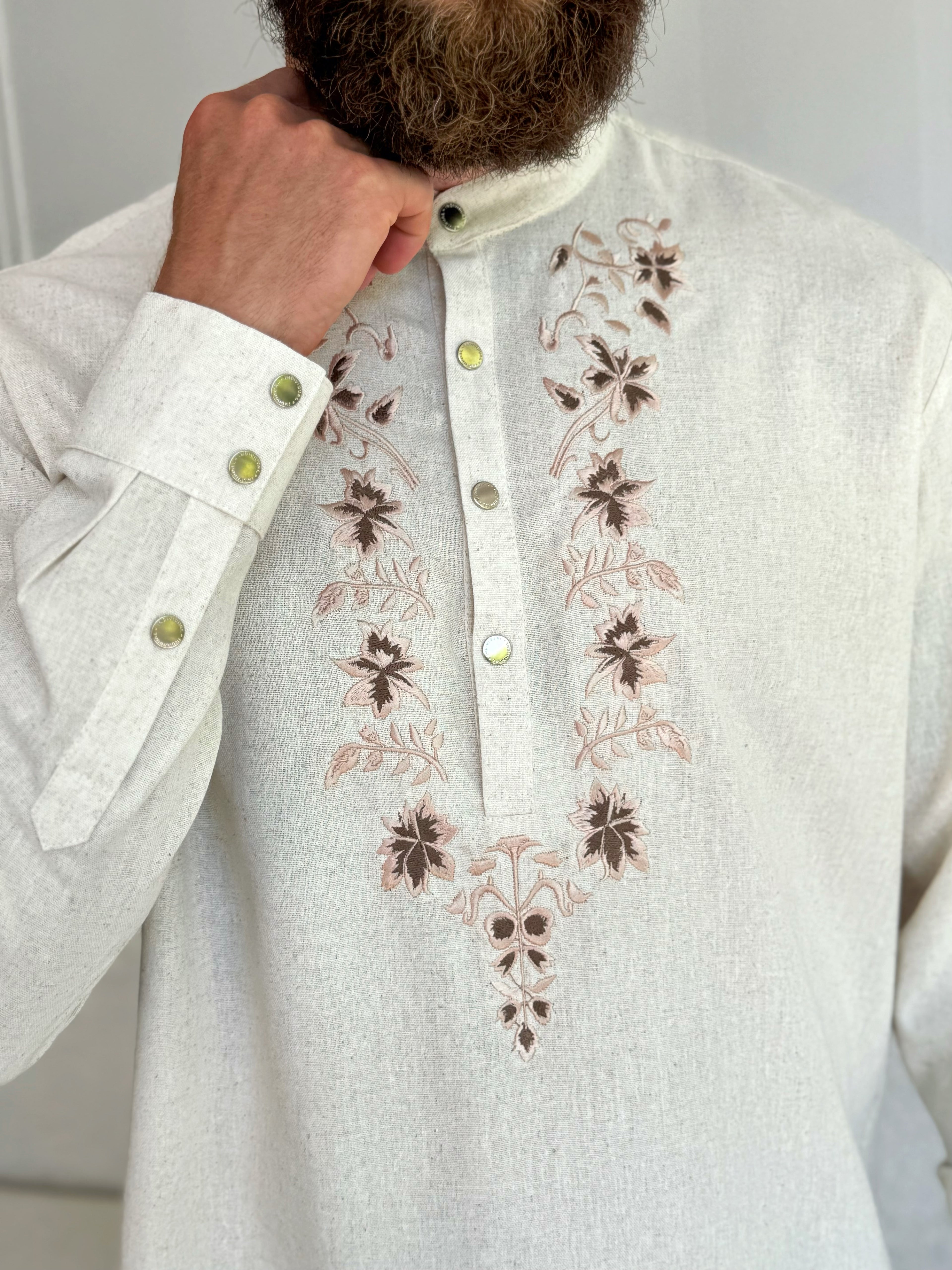 Plus size Men’s Linen Embroidered Shirt