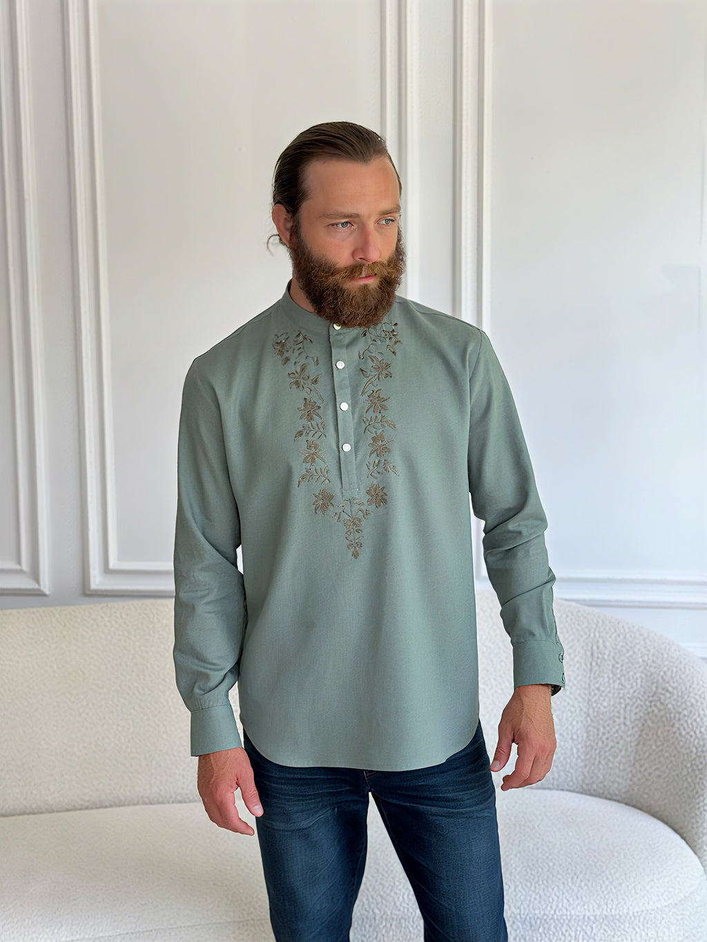 Green Long Sleeve Plus Size Men’s Shirt