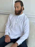 Men's plus size embroidered white shirt