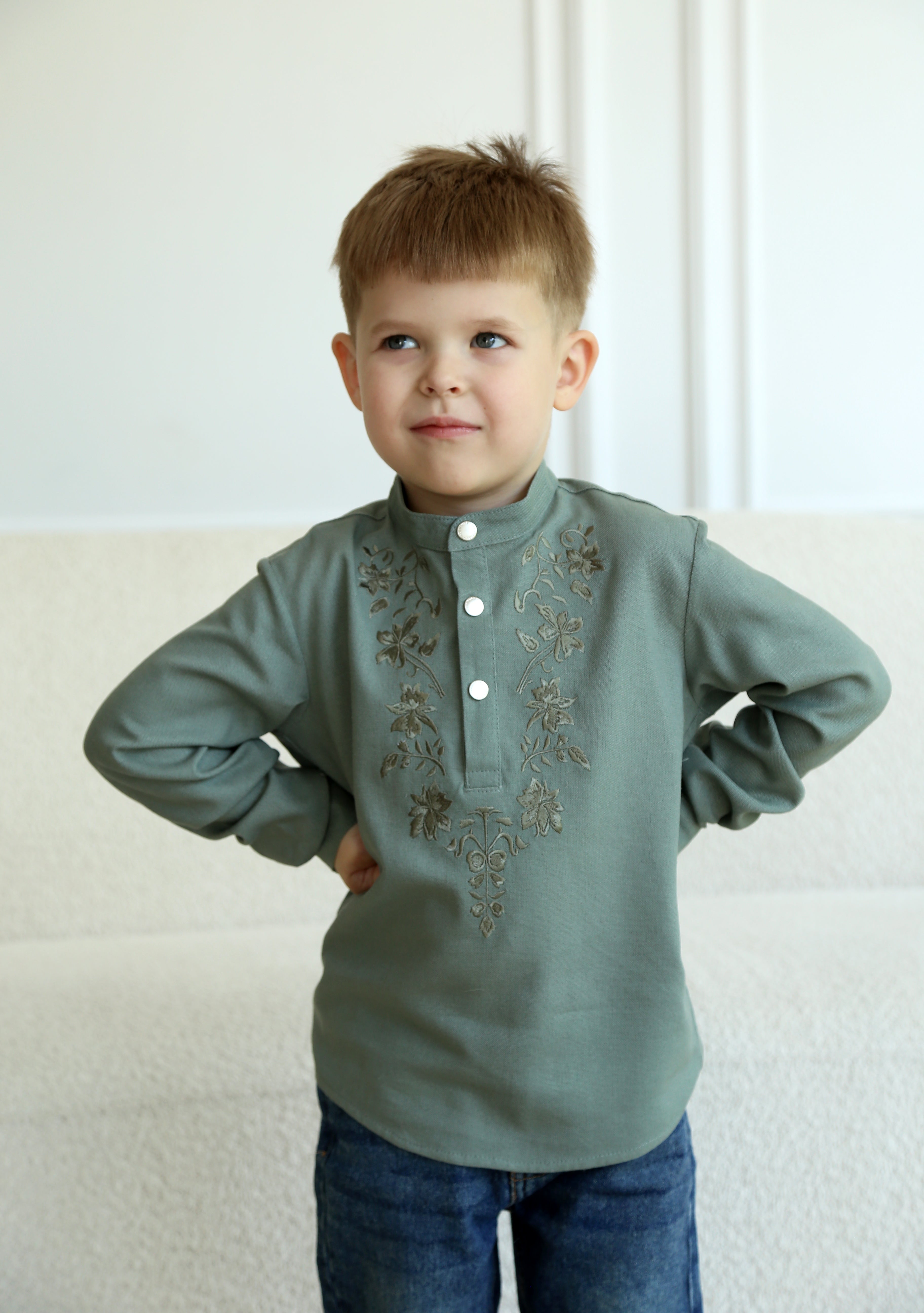 Green Boys Shirt for Family Look Matching Outfits