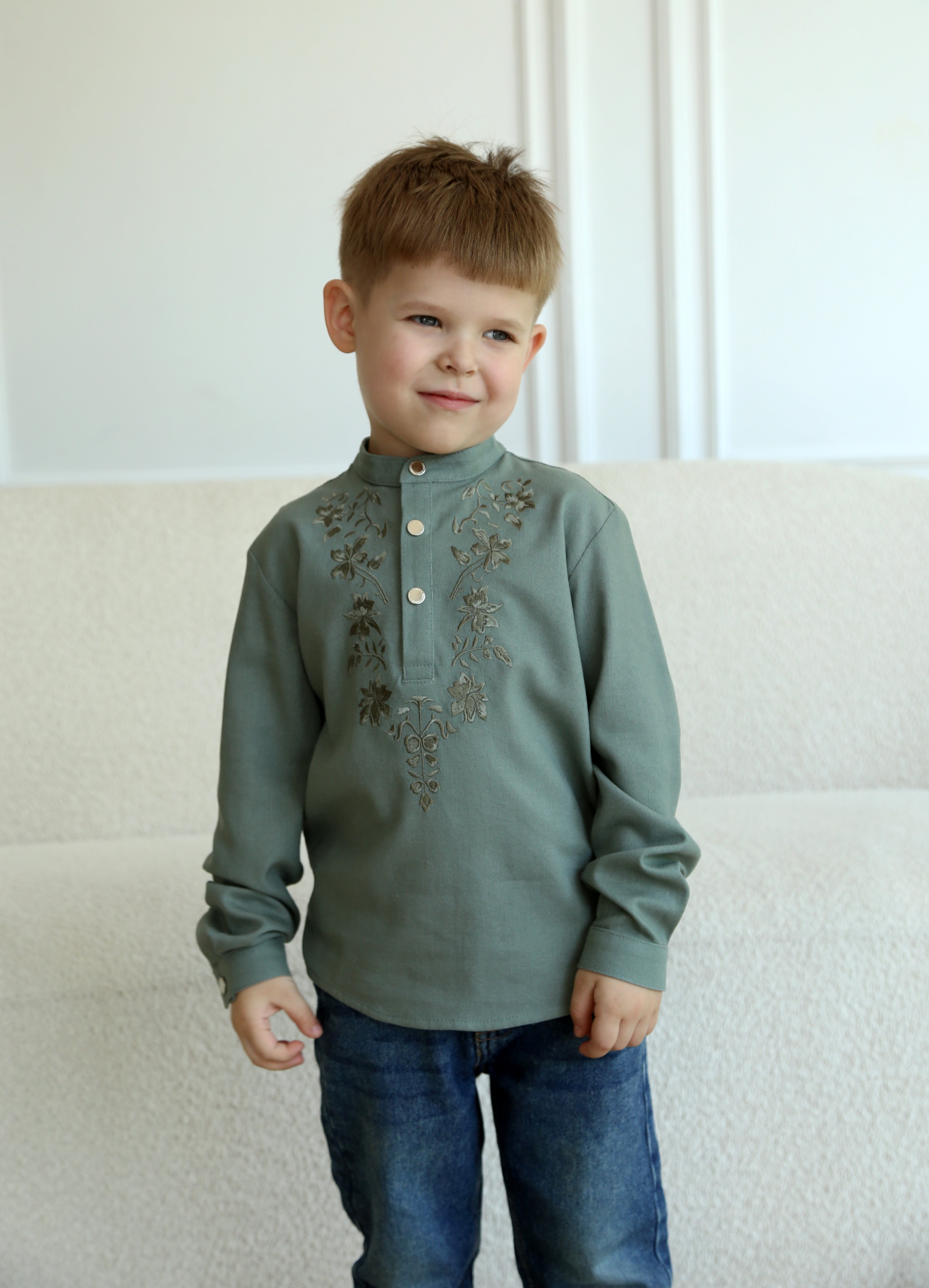 Boys Family Look Shirt with Tonal Embroidery