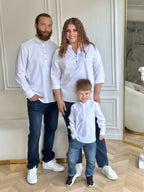 Boys Family Look Shirt with Tonal Embroidery