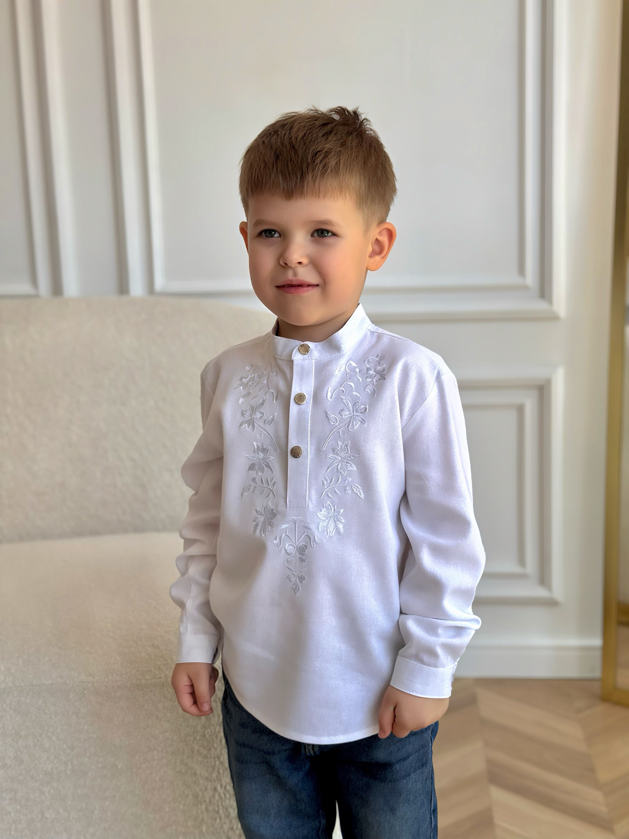 Boys Family Look Shirt with Tonal Embroidery