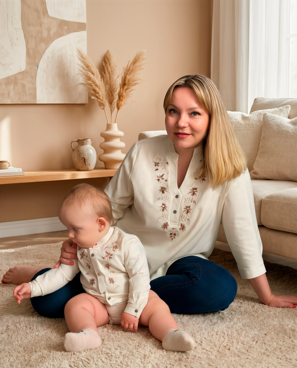 Baby Linen Embroidered Bodysuit